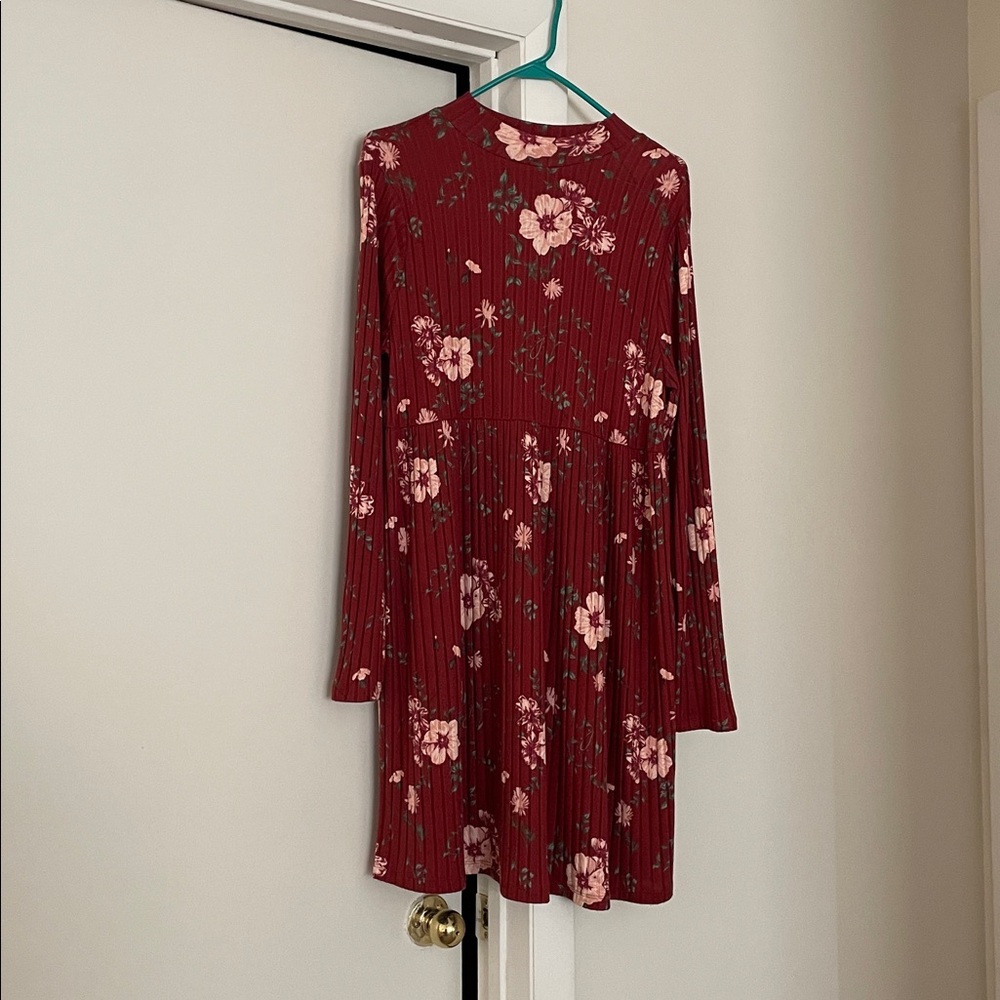SO Burgundy Floral Long Sleeve Dress